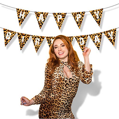 Leopard Print Pennant Banner, Animal Print Theme Party Supplies for Boys Girls Kids Home Classroom Baby Showers Birthday Parties, Leopard Color, 2" x 5" Rectangular Banner - color: Leopard Print