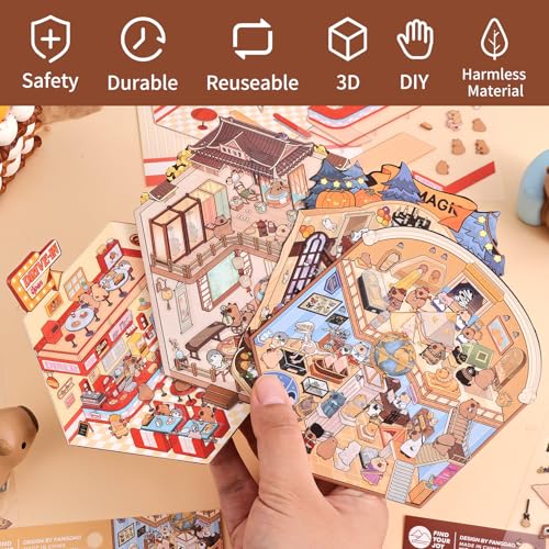 Girls 3D Miniature Scene Stickers, 4 Sets World Travel DIY House Stickers for Museun, Hotel, Magic House, Drive-In Restaurant, Cute 3D Cartoon Sticker Scenes for Adult Kids Relief Stress Pass The Time - style: World Travel