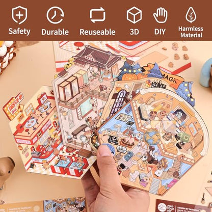 Girls 3D Miniature Scene Stickers, 4 Sets World Travel DIY House Stickers for Museun, Hotel, Magic House, Drive-In Restaurant, Cute 3D Cartoon Sticker Scenes for Adult Kids Relief Stress Pass The Time - style: World Travel