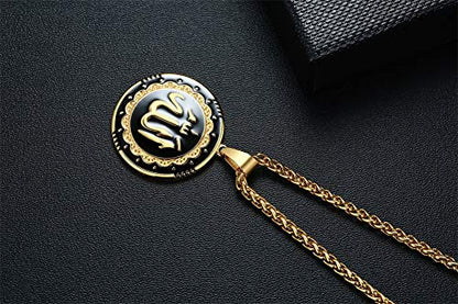 MEALGUET Allah Medallion Necklace, Stainless Steel Islamic Jewelry,Arabic Jewelry,Allah Name of God Round Pendant Necklace for Women and Men with Agate Beaded Chain, Muslim Gift Jewelry, Gift - style: Gold-stainless steel chain necklace