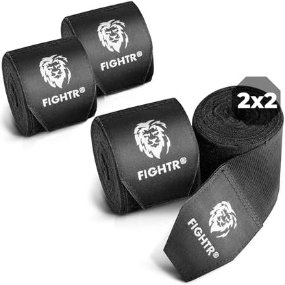 FIGHTR® Boxing Handwraps 160 inches semi-Elastic Hand Wraps with Thumb Loop for Boxing, MMA, Muay Thai & Martial Arts - color: Black, size: 2 pairs of 160"