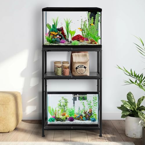 SwaaVee Fish Tank Stand, 10 Gallon Aquarium Stand, 3-Tier Metal Storage Shelf, 20.47"×11.42"×31.69" Heavy Duty Terrarium Stand for Home Office Fish Tank Shelf, Black - color: Rustic Black