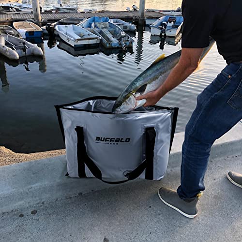 Buffalo Gear Insulated Fish Cooler - 27.5QT 58QT Waterproof Flat Bottom Bag, Leakproof and Fishing Kill Bag - color: Gray-27.5QT