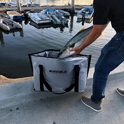 Buffalo Gear Insulated Fish Cooler - 27.5QT 58QT Waterproof Flat Bottom Bag, Leakproof and Fishing Kill Bag - color: Gray-27.5QT