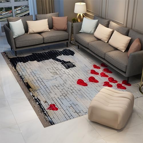 Love Heart Graffiti Rug Washable Rugs for Entryway Living Room Bedroom Boy Childlike Rug & Home Decor Non Slip Soft Low Pile Rug 3'x5' - size: 3'x5'
