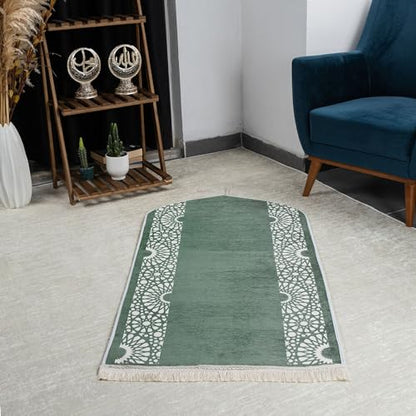 Modefa Turkish Islamic Prayer Mat - Chenille with Foam and Carrying Bag - Intricate Praying Rug Ramadan Eid Gift - Traditional Muslim Janamaz Seccade for Men Women - Mustaqim (Sage Green) - color: Sage Green