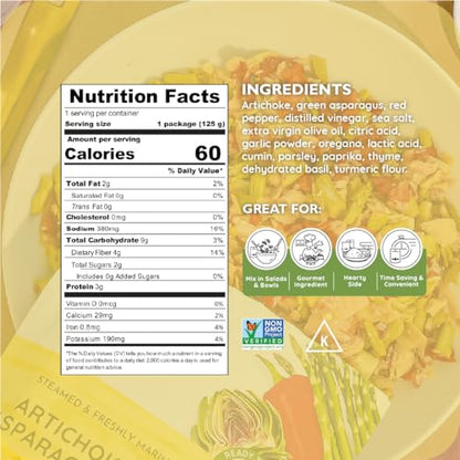 POSHI Artichoke & Asparagus Salad Natural, Keto, Vegan, Non GMO, Low Carb + Calorie, Gluten Free, Ready to Eat, Fully Cooked Vegetables, Pentry Food, Gourmet, Healthy, Travel Food, 6 Pack, 4.4 oz - size: 4.4 Ounce (Pack of 6)
