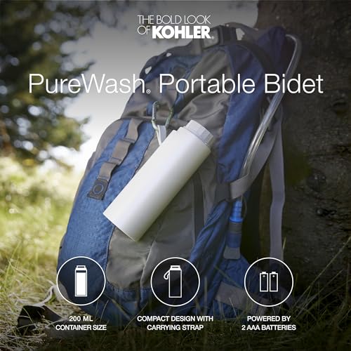Kohler PureWash M050 Portable Bidet Sprayer,Travel Bidet, Compact Design for Easy Transport with Carrying Strap, Multi-setting Spray Functions, Holds Water for Up to One Minute, White