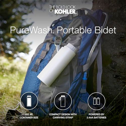 Kohler PureWash M050 Portable Bidet Sprayer,Travel Bidet, Compact Design for Easy Transport with Carrying Strap, Multi-setting Spray Functions, Holds Water for Up to One Minute, White