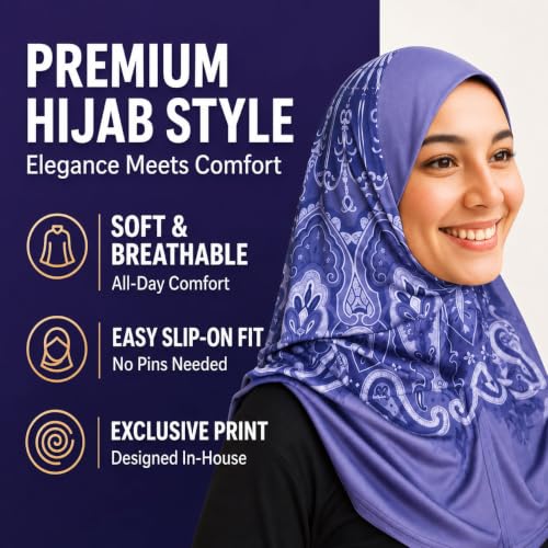 Instant Hijab – 여성용 원피스 슬립온 키마르 | 기도 및 단정한 착용을 위한 꽃무늬 프린트 저지 스카프 - color: Mg-hj-701