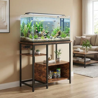 Garvee 40-50 Gallon Fish Tank Stand with Power Outlets, Heavy Duty Metal and Wood Aquarium Stand with 4-Tier Open Storage Shelves and Sturdy Legs