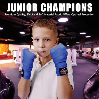 FARABI Kids Boxing Hand Wraps 100 Inches Long Junior Hand Wraps Boxing Hand Wraps Muay Thai Hand Wraps MMA Boxing Hand Wraps Men Boxing Hand Wraps Kids Boxing Hand Wraps Inner Gloves - color: Blue