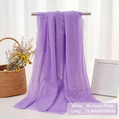 Nydotd Women Summer Cotton Linen Scarf Crinkle Long Beach Shawl Wrap hijab with Fringe - color: Light Purple