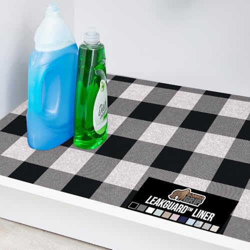 GORILLA GRIP LeakGuard Non-Adhesive Under Sink Mat for Kitchen Cabinet, Waterproof Quick Dry Shelf Liner, Durable Absorbent Felt Mats for Bathroom Sinks, Cabinets, Dresser, 24x24 Black and White Check - color: Buffalo Checkered Black White, size: 24"w X 2