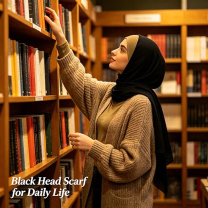 Hijab Scarf for Women, 3PCS Set with Undercap and Hijab Clip Lightweight Modal Muslim Head Wrap Scarf for Daily - color: Sy3-black Hijab+khika Undercap