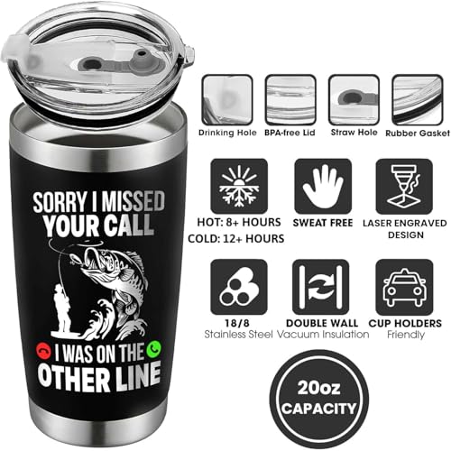 Funny Fish Gifts for Men - Sorry I Missed Your Call I Was On The Other Line Fish Tumbler - Fish Cup for Men - Fathers Day Christmas Birthday Fisherman Gifts - Fisherman Retirement Gift - color: Fishing