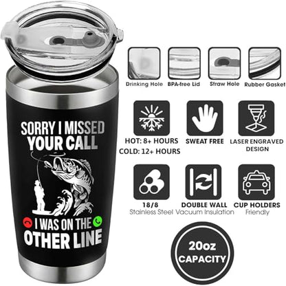 Funny Fish Gifts for Men - Sorry I Missed Your Call I Was On The Other Line Fish Tumbler - Fish Cup for Men - Fathers Day Christmas Birthday Fisherman Gifts - Fisherman Retirement Gift - color: Fishing