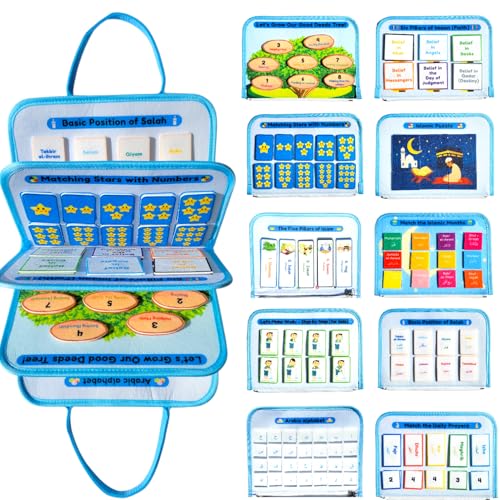 Megan's Toys Islamic Quiet Book for Kids Ages 3+ - Montessori Muslim Learning Toy, Felt Busy Book to Learn Wudu, Salah, 5 Pillars and Arabic Alphabet, Ramadan Eid Gift
