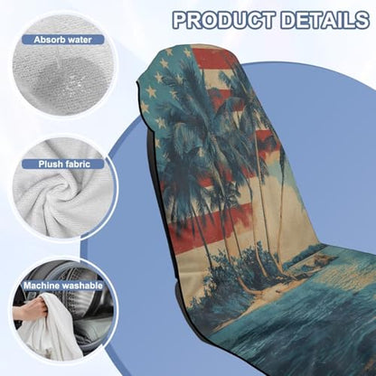 Coconut Tree Print Car Seat Towel Covers Front Seats American Flag Print Car Seat Hoodie Cover 60 x 33 Inch Absorbent Microfiber Towels for Gym Workout, Running, Swimming, Beach Hiking - color: Blue and Red - Coconut Tree American Flag