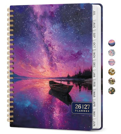 Planner 2026–2027, Academic Monthly Weekly Spiral Calendar, July 2026 – June 2027, Hardcover Agenda Notebook with Tabs, 6.3" x 8.5", Perfect for Students, Teachers, School & Daily Planning - Violet Lagoon - color: R-Violet Lagoon, size: (6.3"x8.5")a5