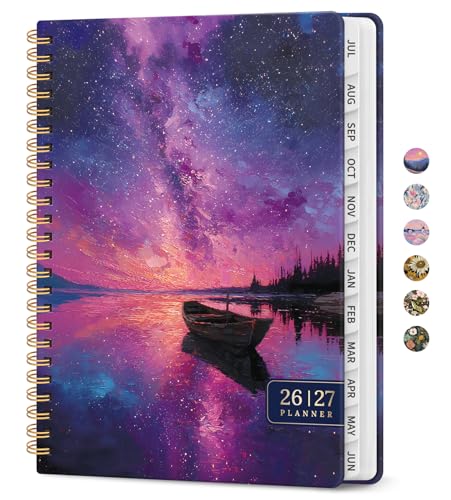 Planner 2026–2027, Academic Monthly Weekly Spiral Calendar, July 2026 – June 2027, Hardcover Agenda Notebook with Tabs, 6.3" x 8.5", Perfect for Students, Teachers, School & Daily Planning - Violet Lagoon - color: R-Violet Lagoon, size: (6.3"x8.5")a5