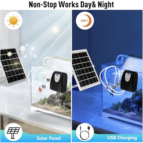 Solar Powered Aquarium Air Pump, Quiet Powerful Fish Tank Air Pump - color: White