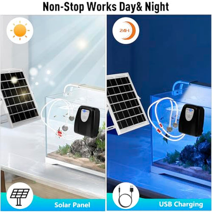Solar Powered Aquarium Air Pump, Quiet Powerful Fish Tank Air Pump - color: White