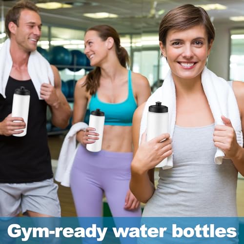 LemonRoad 12 Pack Squeeze Water Bottles Reusable 20 oz Plastic Sports Water Bottle with Pull Top Lid, Bike Cycling Gym Sport, Dishwasher Safe(White) - color: White