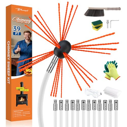 Bluesea 39 Feet Chimney Sweep Kit, Ergonomic Chimney Cleaning System with Strong Brush, Extends Up to 39 Feet, Includes 12 Flexible Chimney Rods - size: 39 Feet