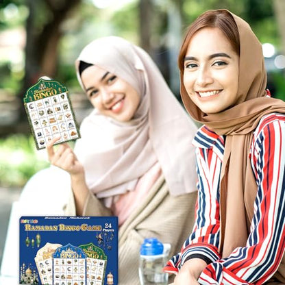 Fancy Land Ramadan 아동용 빙고 게임 이드 무바라크 빙고 카드, 무슬림 파티 선물, 가족 교실 활동 용품, 24인용