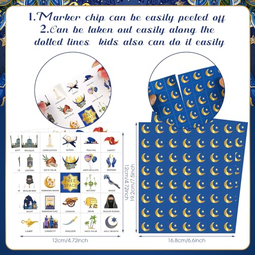 Liliful 35 Pcs Eid Al Adha Bingo Games 24 Players Eid Mubarak Bingo Cards Ramadan Party Favors for Boys Girls Adults Family Classroom Activities Muslim Festival Party Games Supplies