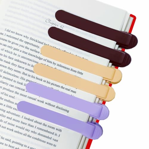 6pcs Silicone Automatic Bookmark, Book Marks for Reading, Cute Unique Book Markers, Smart Bookmarks Clip Book Page Holder for Women, Men, Kids, Book Lovers, Stay in Place and Follow as You Read - color: 2 Purple+2 Beige+2 Brown