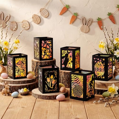 Retisee 24 Pcs Spring Easter Craft Kits with Eggs Bunnies Design DIY Tissue Paper Lantern Suncatcher for Home Party Activity Project Bulk Supplies Easter Birthday Party Gifts - style: Easter