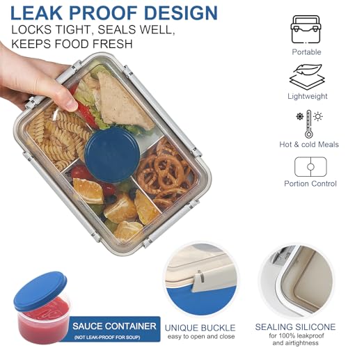 shopwithgreen LARGER Salad Containers To Go for Lunch (3 Pack), Bento Box with Dressing Pots & 5-Compartment Removable Tray, Microwave and Dishwasher Safe, BPA-free, 64 oz - color: Dark Green&Rose Red&Dark Blue