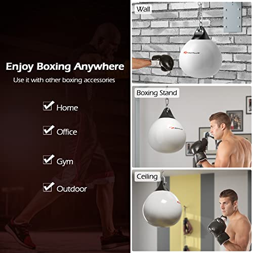 Goplus Water Aqua Bag, 21'' 180 Pound /18” 110 Pound Heavy Punching Bag with Adjustable Metal Chain, Water Injection Hose, Boxing Training Bag for Adults Fitness, MMA - style: White-18”, 110LBS