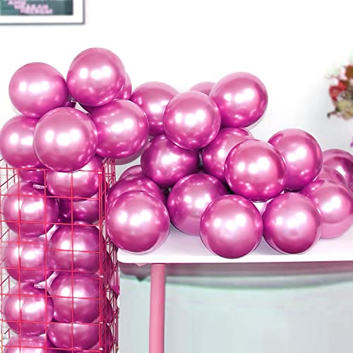 12 Inch 100 Pcs Metallic Chrome Hot Pink Balloons Shiny Thicken Latex Balloon Party Decoration (Hot Pink) - color: Hot Pink