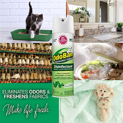 OdoBan Ready-to-Use 360-Degree Continuous Spray Disinfectant and Harsh Aroma Eliminator, Fabric and Air Freshener, 3 Pack, 14.6 Ounces Each, Original Eucalyptus Scent Clear - size: 14.6 Fl Oz (Pack of 3)