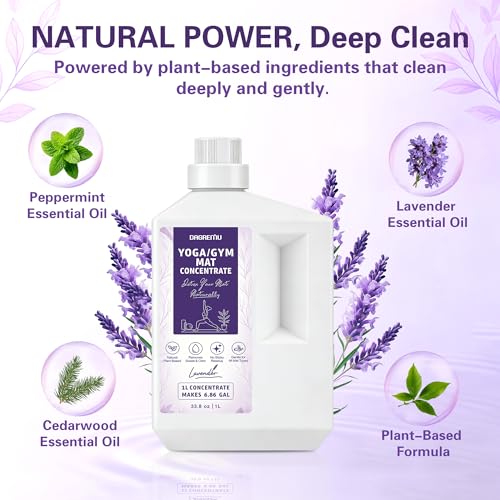 Fitness Mat Cleaner Concentrate Makes 6.86 Gal(1:25)-Yoga Mat Cleaner Spray,Powered By Essential Oil,Removes Sweat & Odor,No Sticky Residue,Plant Based,Safe for All Mats(33.8oz, Lavender) - size: 33.8 Fl Oz (Pack of 1)