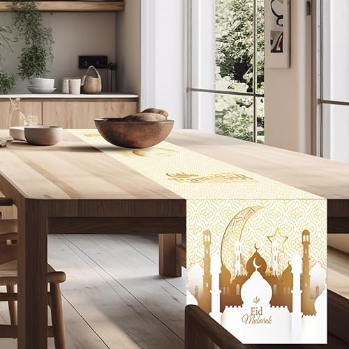 Ramadan Mubarak Table Runner Table Decorations - Frelisiy White and Gold Moon Eid Ramadan Mubarak Happy Ramadan Mubarak 2024 Party Supplies Decorations, Size 13.8x71 inches - size: White02 Ramadan Mubarak