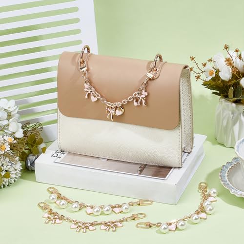 UNICRAFTALE Purse Chain Strap Replacement 8 Inch Short Chain Straps Enamel Charm Bag Handle with Buckle Extender - color: Golden/Pink/White