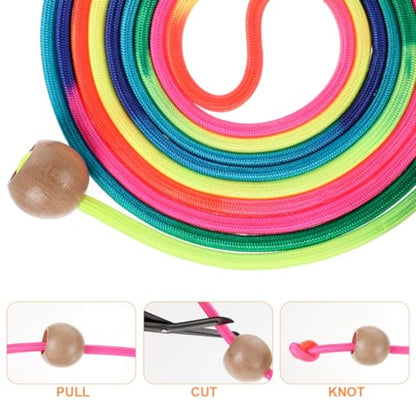 Long Jump Rope for Kids 16 FT Adjustable Skipping Rope Multiplayer Rainbow Jumping Rope with Wooden Ball Handle for School and Outdoor Activities