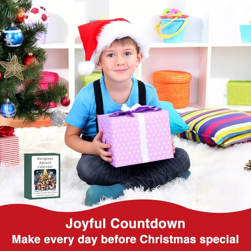 Religious Christian Advent Calendar 2025 for Kids – 24 Mindful Bible Verse Kindness Advent Scripture Activity Cards with Fun Act, Sunday School Christmas Countdown, Jesus Advent Activity for Family