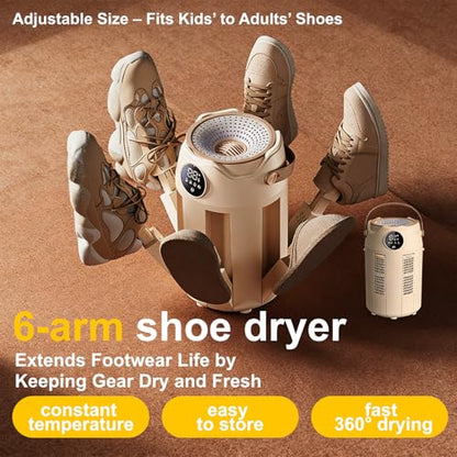 6-Arm Boot and Glove Dryer Family Size – Forced Air Boot Dryer with Heat Blower & Timer. Foldable Ski Boot Dryer, Warmer & Hockey Equipment Dryer for Shoes, Ski Gloves, Hats – Adjustable Rack(White)