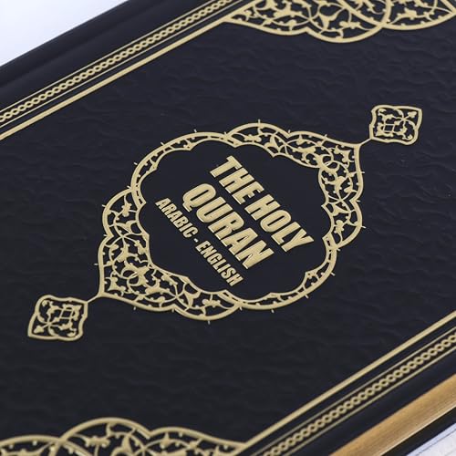 FURKAN English Translation of The Noble Qur'an Large Size (English and Arabic Editions), Al Quran Al Karim, Islamic Gift, Gift for Women, (6.7x9.5″) Thermo Leather Covered Quran - Black - color: Black