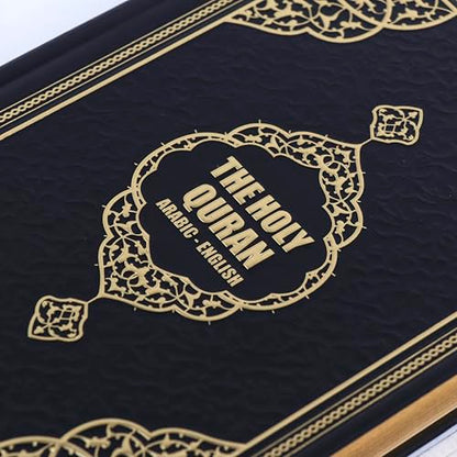 FURKAN English Translation of The Noble Qur'an Large Size (English and Arabic Editions), Al Quran Al Karim, Islamic Gift, Gift for Women, (6.7x9.5″) Thermo Leather Covered Quran - Black - color: Black