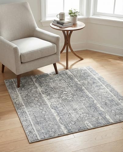 Rugs.com Oregon Collection Rug – 4 Ft Square Gray Low-Pile Rug Perfect for Living Rooms, Kitchens, Entryways - color: Grey 2, size: 4' x 4' (Square)