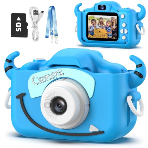 Goopow Kids Camera Toys for 3-8 Year Old Girls Boys,Children Digital Video Camcorder Camera with Cartoon Soft Cover, Best Chritmas Birthday Festival Gift for Kids - color: Light Blue-NJ