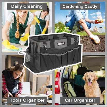 SCAVATA Wearable Cleaning Caddy Bag, Cleaning Caddy Supplies Organizer with Handle & Shoulder Straps for Housekeepers, Under Sink & Car Cleaning Tool Organizers with 4 Foldable Divider (DarkGrey) - color: DarkGrey
