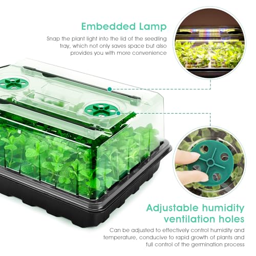 Seed Starter Tray with Grow Light, 96-Cell Seed Starter Kit, Seedling Starter Trays with Humidity Domes, Automatic Timer, Adjustable Light Indoor Gardening Plant Germination Trays - color: Black