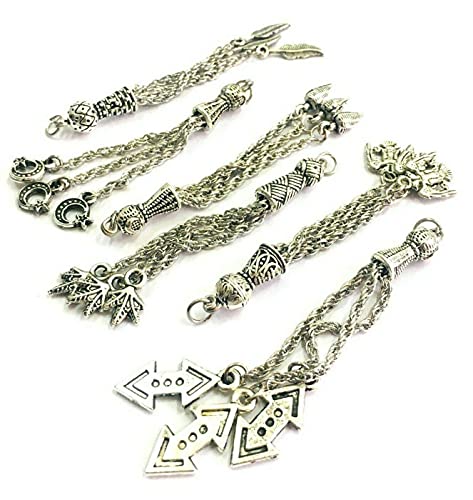 Perlin Silver Metal for Prayer Beads, Set of 5 Tespih Tassel, Tassel, Püskül, Tasbih Tespih Chain, Misbaha Subha Muslim Islamic Rosary Prayer Wor Accessories, 6~7,5 cm